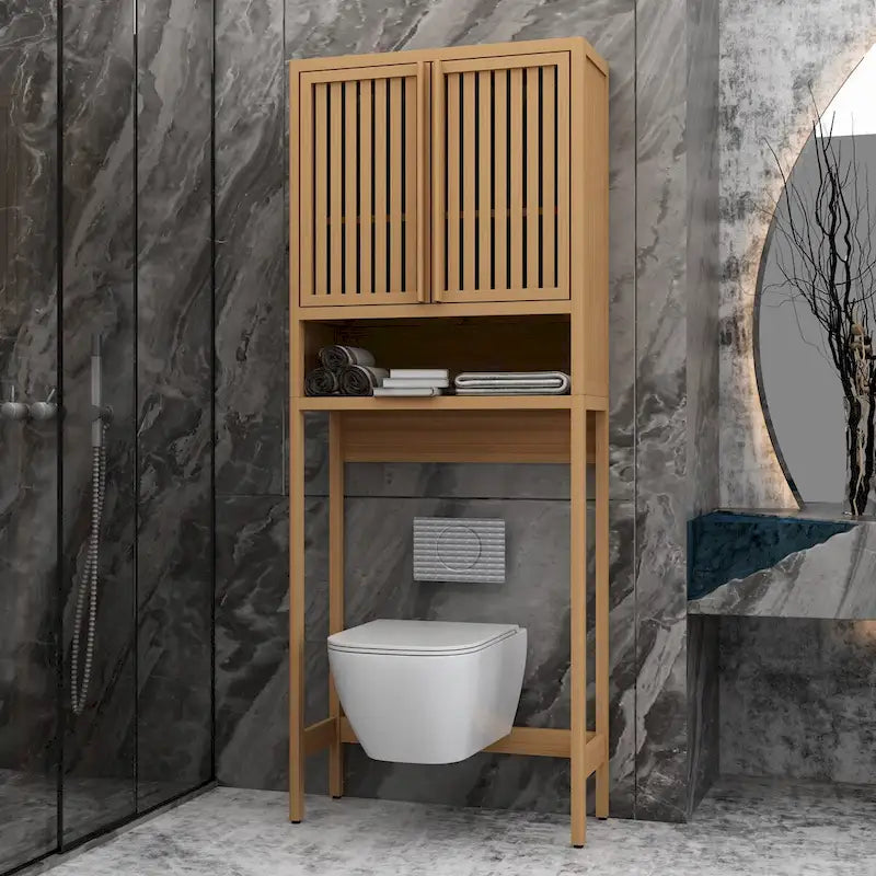 Scaffale portaoggetti per WC, bagno indipendente, lavanderia, salvaspazio, colore naturale