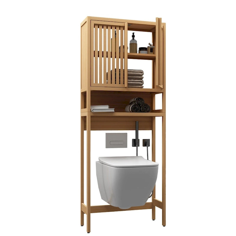 Scaffale portaoggetti per WC, bagno indipendente, lavanderia, salvaspazio, colore naturale