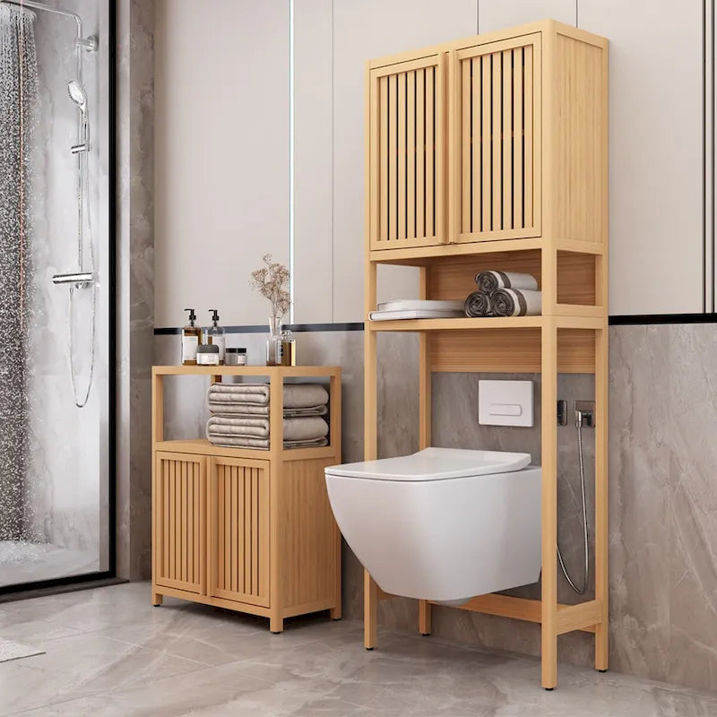 Scaffale portaoggetti per WC, bagno indipendente, lavanderia, salvaspazio, colore naturale