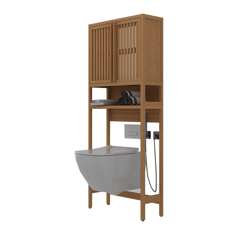 Scaffale portaoggetti per WC, bagno indipendente, lavanderia, salvaspazio, colore naturale
