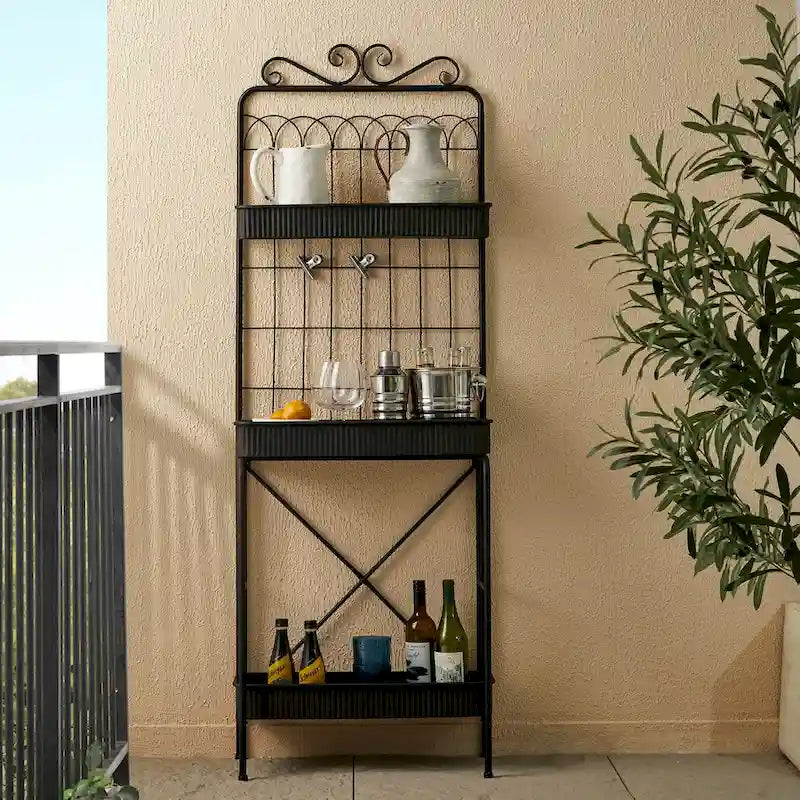 68H Scaffale a 3 Ripiani in Metallo Nero Portavasi da Cucina Scaffale Multifunzionale per Interni ed Esterni