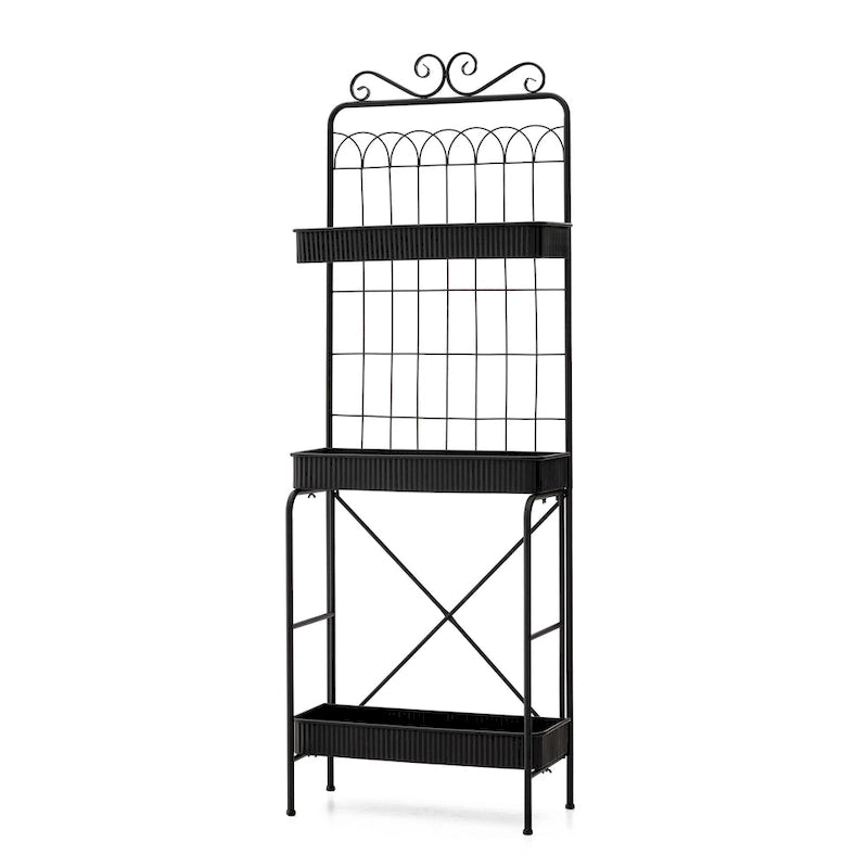 68H Scaffale a 3 Ripiani in Metallo Nero Portavasi da Cucina Scaffale Multifunzionale per Interni ed Esterni