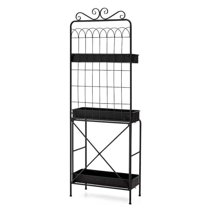 68H Scaffale a 3 Ripiani in Metallo Nero Portavasi da Cucina Scaffale Multifunzionale per Interni ed Esterni