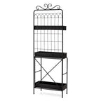 68H Scaffale a 3 Ripiani in Metallo Nero Portavasi da Cucina Scaffale Multifunzionale per Interni ed Esterni