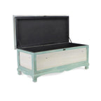 Panca cassapanca shabby in legno verde acqua con cuscino – L: 91,5 x P: 42 x H: 38 cm