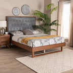 Baxton Studio Bryn Letto a piattaforma in tessuto e legno grigio/marrone noce: senza rete a molle, testiera trapuntata