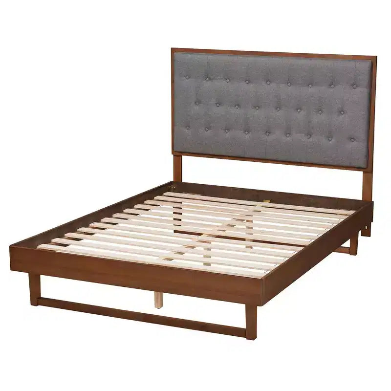 Baxton Studio Bryn Letto a piattaforma in tessuto e legno grigio/marrone noce: senza rete a molle, testiera trapuntata