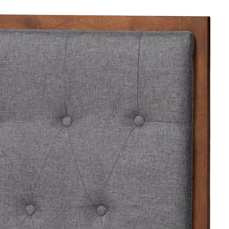 Baxton Studio Bryn Letto a piattaforma in tessuto e legno grigio/marrone noce: senza rete a molle, testiera trapuntata