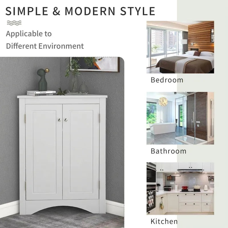 Mobiletto angolare bianco da bagno con ripiani regolabili, armadietto da pavimento indipendente per cucina di casa