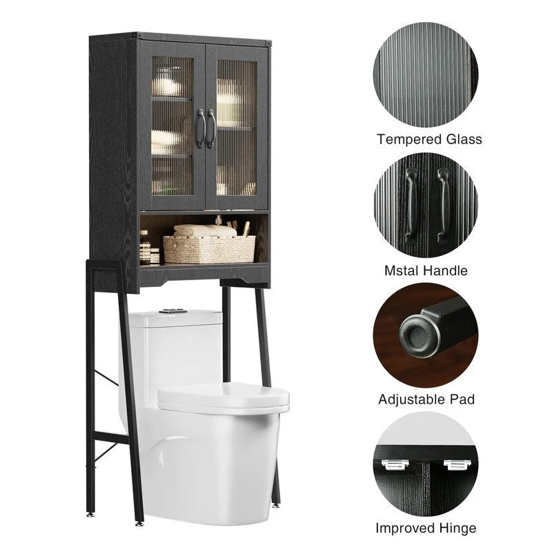 Mobiletto da bagno salvaspazio con ante in vetro temperato - 9.4P x 23.6L x 66.5A