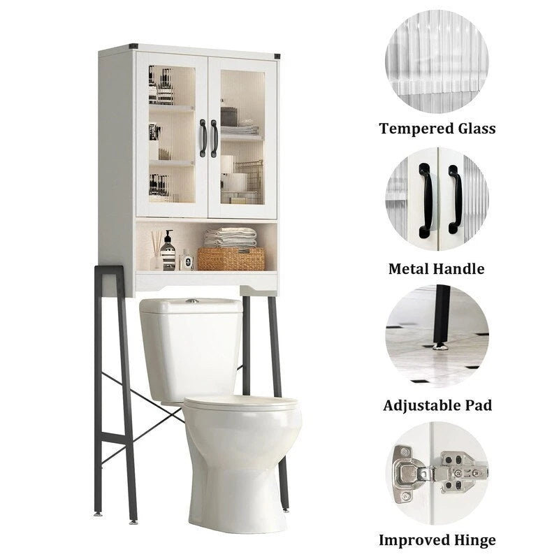 Mobiletto da bagno salvaspazio con ante in vetro temperato - 9.4P x 23.6L x 66.5A