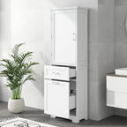 Mobile bagno alto 68 cm in legno bianco a 1 anta con cassetti e ripiano regolabile
