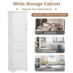 Mobile bagno alto 68 cm in legno bianco a 1 anta con cassetti e ripiano regolabile