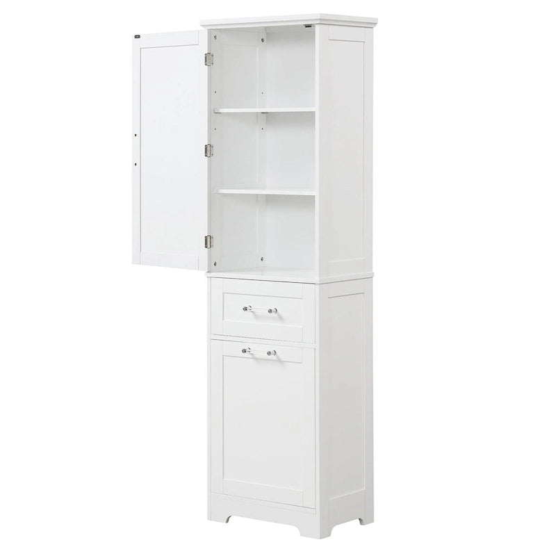 Mobile bagno alto 68 cm in legno bianco a 1 anta con cassetti e ripiano regolabile