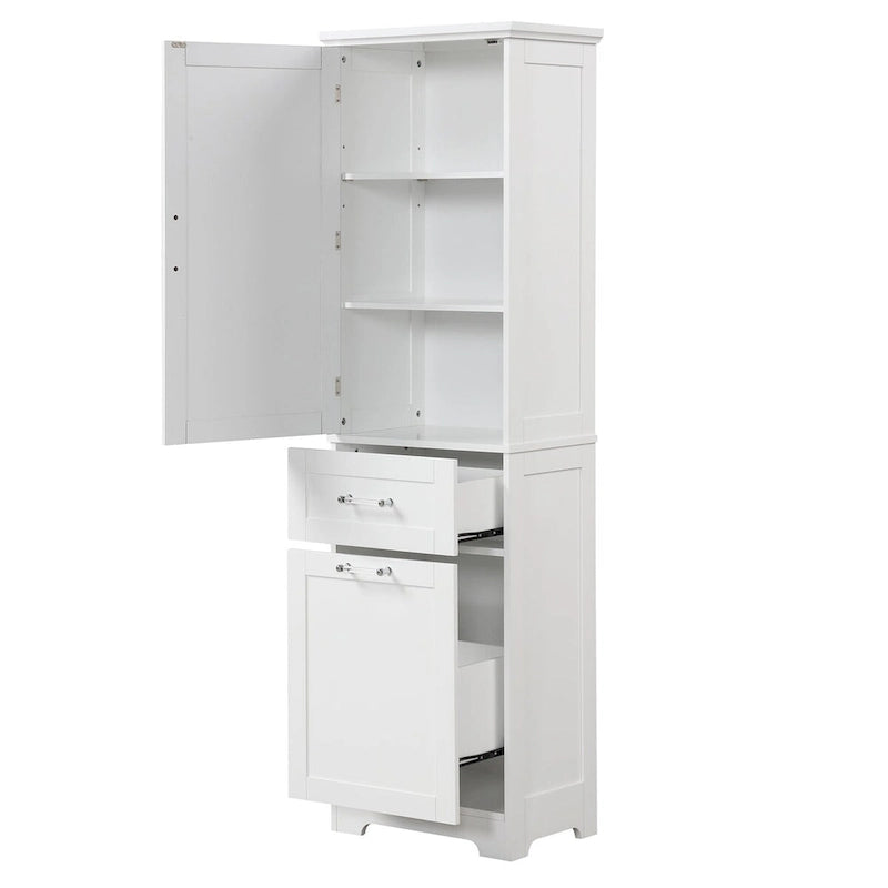 Mobile bagno alto 68 cm in legno bianco a 1 anta con cassetti e ripiano regolabile