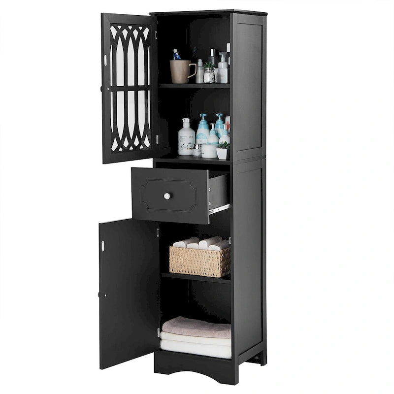 Mobile Bagno Autoportante con Cassetto e Ante, Ripiano Regolabile
