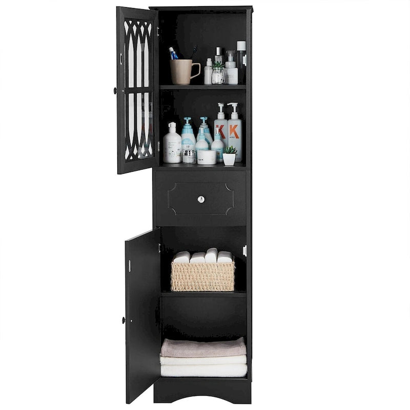 Mobile Bagno Autoportante con Cassetto e Ante, Ripiano Regolabile