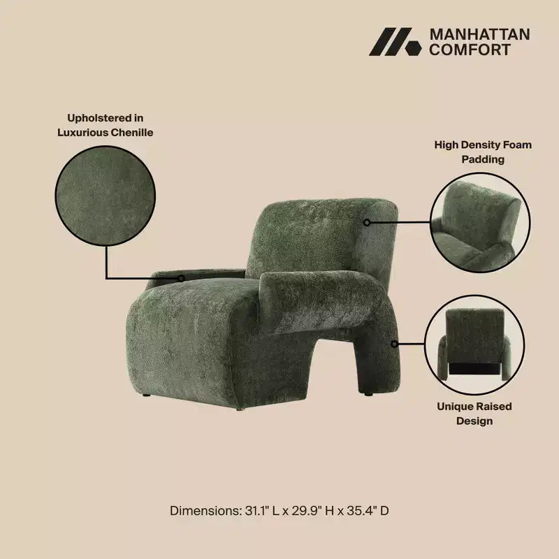 Manhattan Comfort Divano a 3 Posti (112") e 2 Poltrone Accent Chenille Verandah