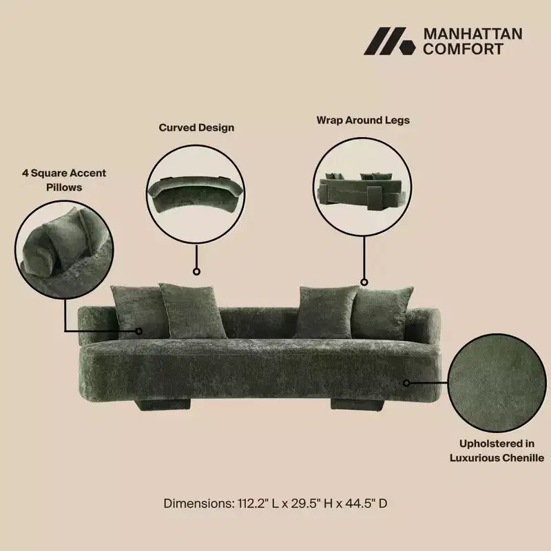 Manhattan Comfort Divano a 3 Posti (112") e 2 Poltrone Accent Chenille Verandah