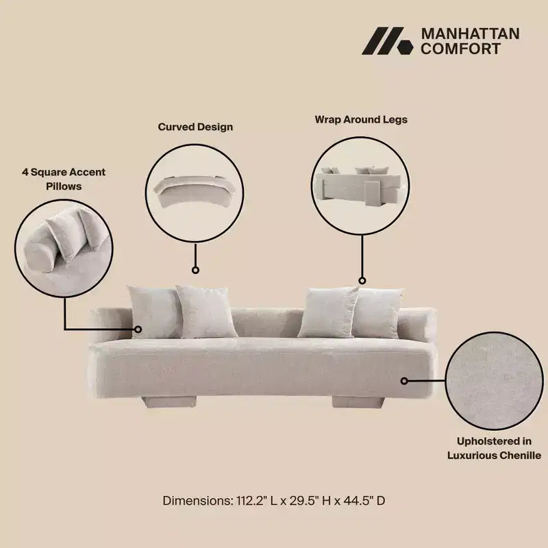 Manhattan Comfort Divano a 3 Posti (112") e 2 Poltrone Accent Chenille Verandah