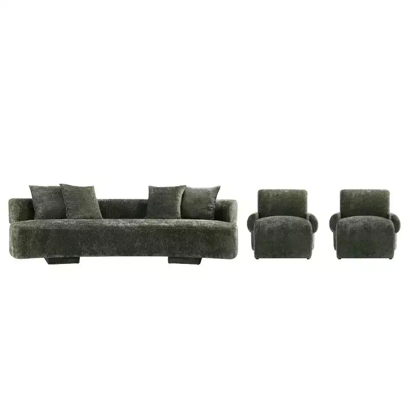 Manhattan Comfort Divano a 3 Posti (112") e 2 Poltrone Accent Chenille Verandah