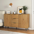 Madia Buffet, Mobile Bar Caffè, Mobiletto da 120 cm con 3 Cassetti e 2 Ante, Credenza da Cucina Naturale