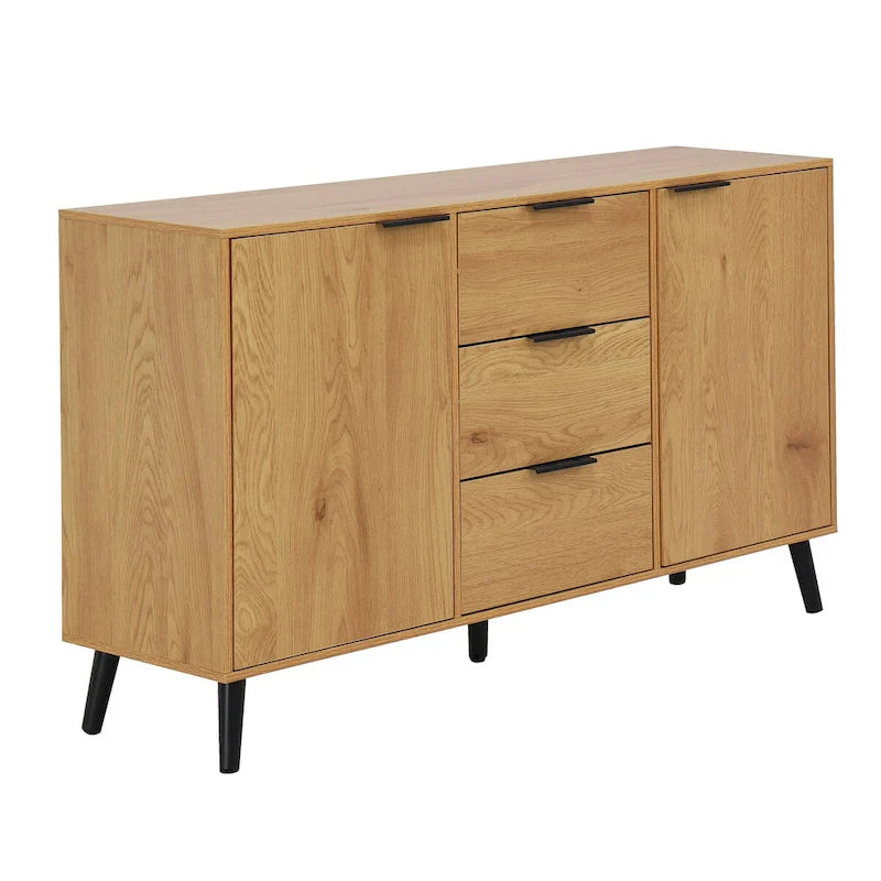 Madia Buffet, Mobile Bar Caffè, Mobiletto da 120 cm con 3 Cassetti e 2 Ante, Credenza da Cucina Naturale