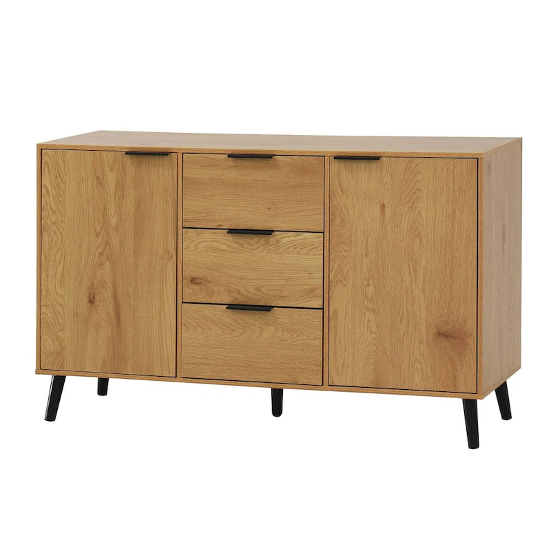 Madia Buffet, Mobile Bar Caffè, Mobiletto da 120 cm con 3 Cassetti e 2 Ante, Credenza da Cucina Naturale