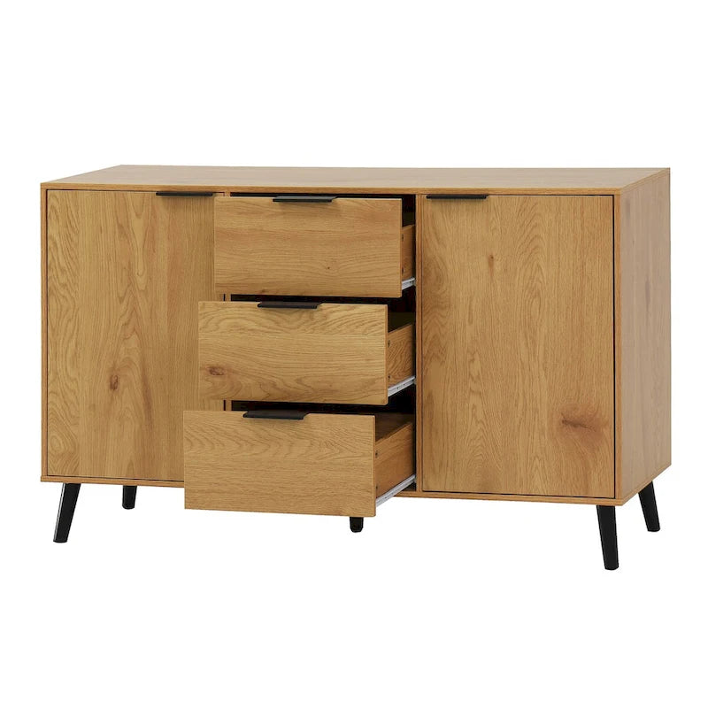 Madia Buffet, Mobile Bar Caffè, Mobiletto da 120 cm con 3 Cassetti e 2 Ante, Credenza da Cucina Naturale