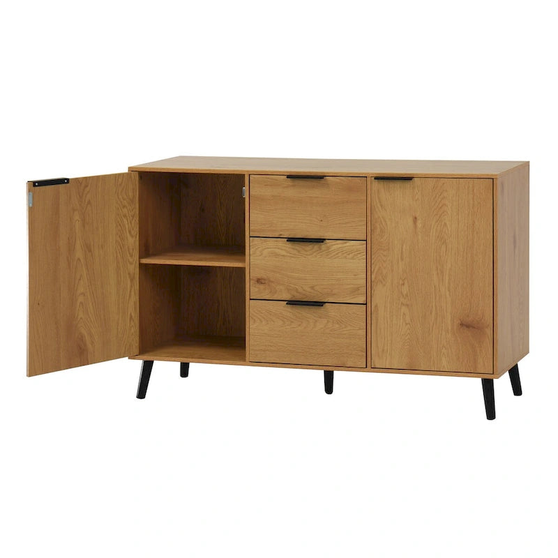 Madia Buffet, Mobile Bar Caffè, Mobiletto da 120 cm con 3 Cassetti e 2 Ante, Credenza da Cucina Naturale